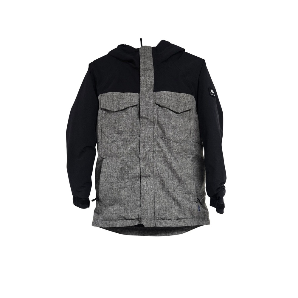Burton Kids Snowboard Jacket Grey Black Hooded Room-To-Grow Size M 10/12